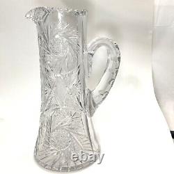 American Brilliant PINWHEEL Water Pitcher Cut Crystal Glass 11 -7/8 Vintage