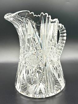 American Brilliant Period ABP Crystal Cut Glass Period Water Pitcher Antique 8