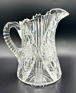 American Brilliant Period ABP Crystal Cut Glass Period Water Pitcher Antique 8