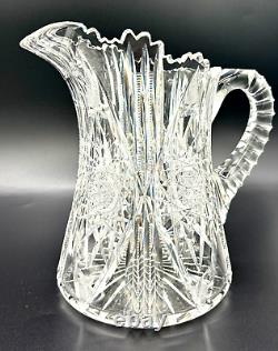 American Brilliant Period ABP Crystal Cut Glass Period Water Pitcher Antique 8