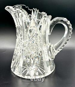 American Brilliant Period ABP Crystal Cut Glass Period Water Pitcher Antique 8