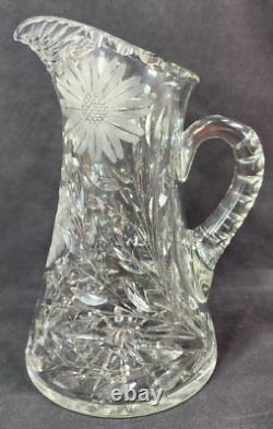 American Brilliant Period ABP Cut Crystal Glass Pitcher WIne Ewer 10.5 PRISTINE