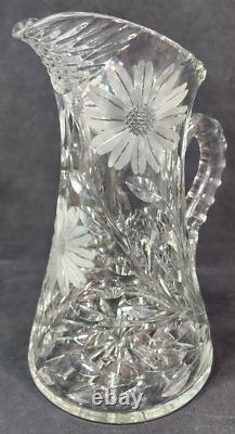 American Brilliant Period ABP Cut Crystal Glass Pitcher WIne Ewer 10.5 PRISTINE