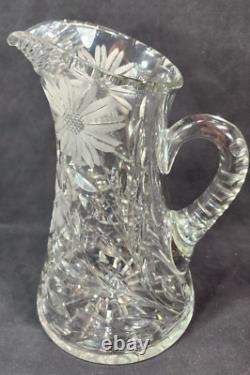 American Brilliant Period ABP Cut Crystal Glass Pitcher WIne Ewer 10.5 PRISTINE