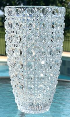 American Brilliant Period ABP Cut Crystal Glass Vase Buttons & Diamonds 8.25 T