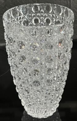 American Brilliant Period ABP Cut Crystal Glass Vase Buttons & Diamonds 8.25 T