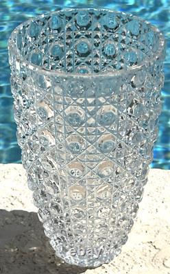 American Brilliant Period ABP Cut Crystal Glass Vase Buttons & Diamonds 8.25 T