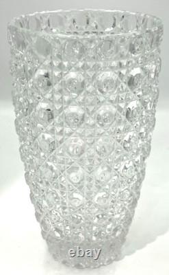 American Brilliant Period ABP Cut Crystal Glass Vase Buttons & Diamonds 8.25 T