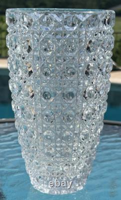 American Brilliant Period ABP Cut Crystal Glass Vase Buttons & Diamonds 8.25 T