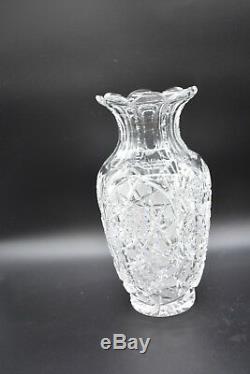 American Brilliant Period ABP Cut Crystal Hobstars Diamonds & Fans 10 Vase