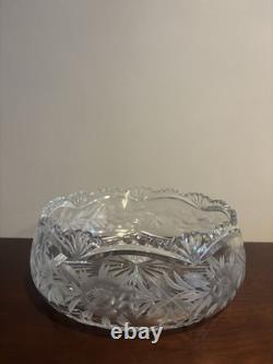 American Brilliant Period Clear Cut Crystal Glass 9 Bowl Rose Stems Etched