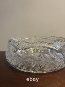 American Brilliant Period Clear Cut Crystal Glass 9 Bowl Rose Stems Etched