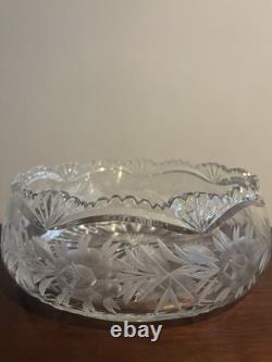 American Brilliant Period Clear Cut Crystal Glass 9 Bowl Rose Stems Etched