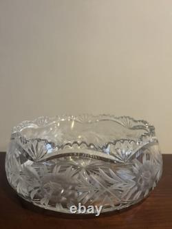 American Brilliant Period Clear Cut Crystal Glass 9 Bowl Rose Stems Etched