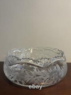 American Brilliant Period Clear Cut Crystal Glass 9 Bowl Rose Stems Etched