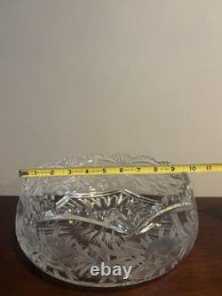 American Brilliant Period Clear Cut Crystal Glass 9 Bowl Rose Stems Etched