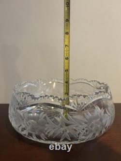 American Brilliant Period Clear Cut Crystal Glass 9 Bowl Rose Stems Etched
