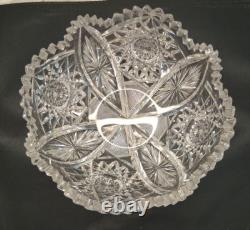 American Brilliant Period Clear Cut Crystal Glass Centerpiece Bowl 8 Antique