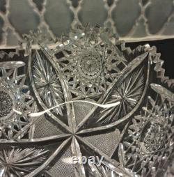 American Brilliant Period Clear Cut Crystal Glass Centerpiece Bowl 8 Antique