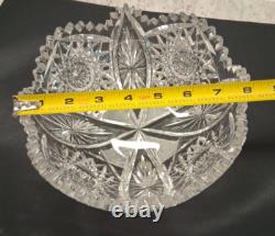 American Brilliant Period Clear Cut Crystal Glass Centerpiece Bowl 8 Antique