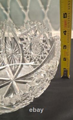 American Brilliant Period Clear Cut Crystal Glass Centerpiece Bowl 8 Antique