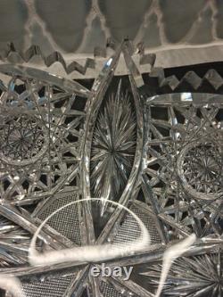 American Brilliant Period Clear Cut Crystal Glass Centerpiece Bowl 8 Antique