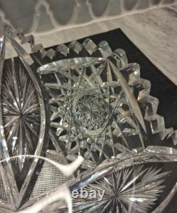 American Brilliant Period Clear Cut Crystal Glass Centerpiece Bowl 8 Antique