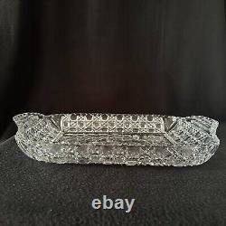 American Brilliant Period Clear Cut Crystal Glass Handled Tray Bowl Dish 14