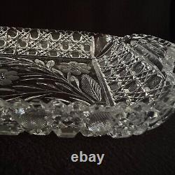 American Brilliant Period Clear Cut Crystal Glass Handled Tray Bowl Dish 14
