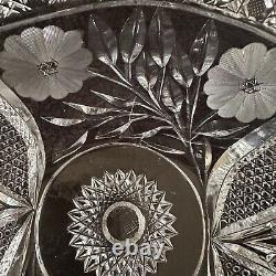 American Brilliant Period Clear Cut Crystal Glass Serving Bowl Dish Floral 14