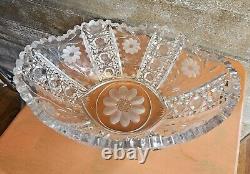 American Brilliant Period Cut Crystal Glass Fruit/Punch Bowl