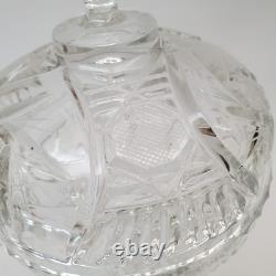 American Brilliant Period Cut Crystal Pedestal Bonbonnière Compote Dish withLid