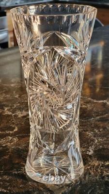 American Brilliant Period Cut Crystal Vase Star Pinwheel Shine 10 Tall