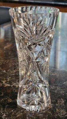 American Brilliant Period Cut Crystal Vase Star Pinwheel Shine 10 Tall