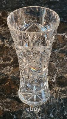American Brilliant Period Cut Crystal Vase Star Pinwheel Shine 10 Tall