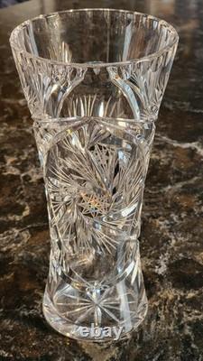 American Brilliant Period Cut Crystal Vase Star Pinwheel Shine 10 Tall