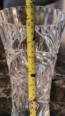 American Brilliant Period Cut Crystal Vase Star Pinwheel Shine 10 Tall