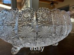 American Brilliant Period Cut Glass 10 3-Footed Crystal Bowl c. 1900-1915