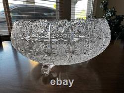 American Brilliant Period Cut Glass 10 3-Footed Crystal Bowl c. 1900-1915