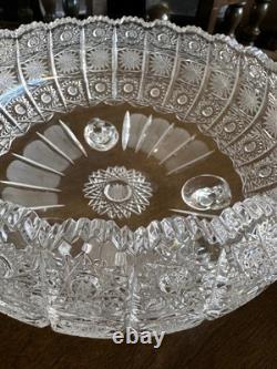 American Brilliant Period Cut Glass 10 3-Footed Crystal Bowl c. 1900-1915