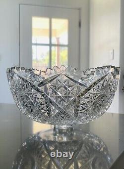 American Brilliant Period Cut Glass Antique Crystal Footed Bowl 10 X 5.5