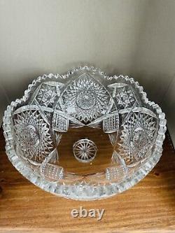 American Brilliant Period Cut Glass Antique Crystal Footed Bowl 10 X 5.5