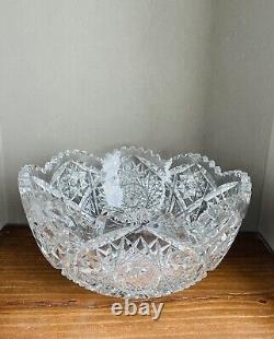 American Brilliant Period Cut Glass Antique Crystal Footed Bowl 10 X 5.5