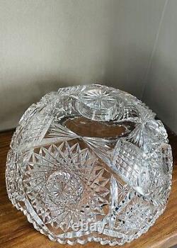 American Brilliant Period Cut Glass Antique Crystal Footed Bowl 10 X 5.5