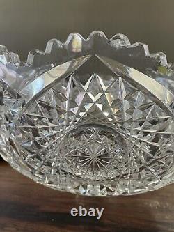 American Brilliant Period Cut Glass Antique Crystal Footed Bowl 10 X 5.5