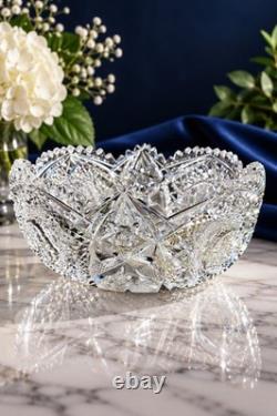American Brilliant Period Cut Glass Crystal Bowl Hobstar & Sawtooth Pattern