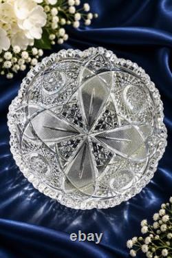 American Brilliant Period Cut Glass Crystal Bowl Hobstar & Sawtooth Pattern