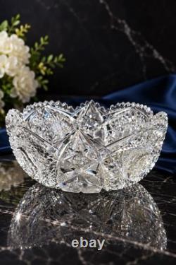 American Brilliant Period Cut Glass Crystal Bowl Hobstar & Sawtooth Pattern