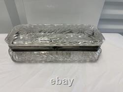 American Brilliant Period Cut Glass glove box silver lid, 6 Crystal Knife Rest