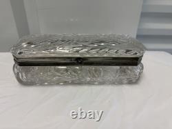 American Brilliant Period Cut Glass glove box silver lid, 6 Crystal Knife Rest